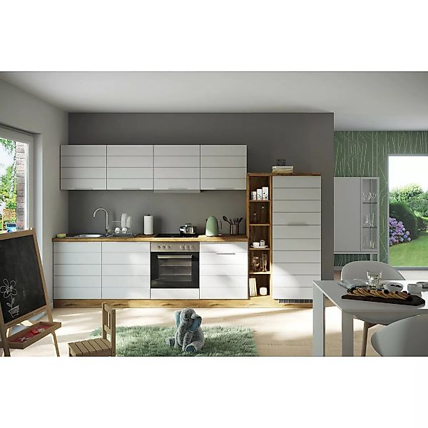 Held Möbel Küchenzeile 330 cm Matt Weiß-Wotaneiche ohne E-Geräte günstig online kaufen