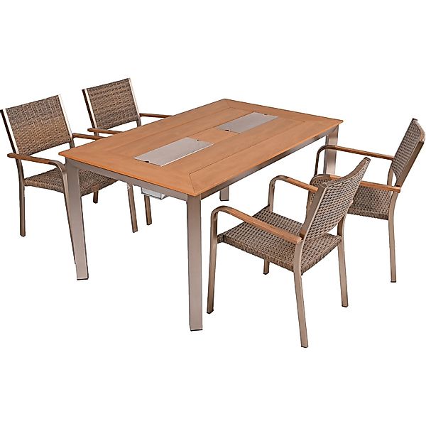 Garden Pleasure Gartenmöbel-Set Florence 5-teilig mit Stapelstühle Braun günstig online kaufen