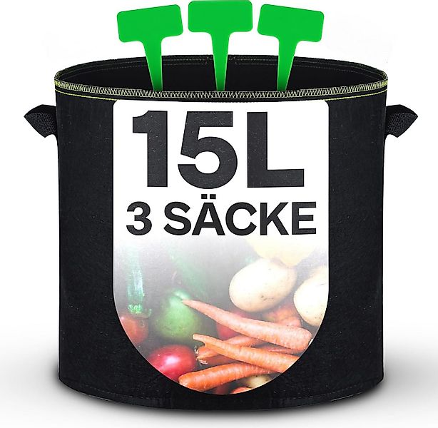 Praknu Pflanzkübel Pflanzsack 15L - 3 STK aus Vliesstoff mit 3 Schilder zum günstig online kaufen