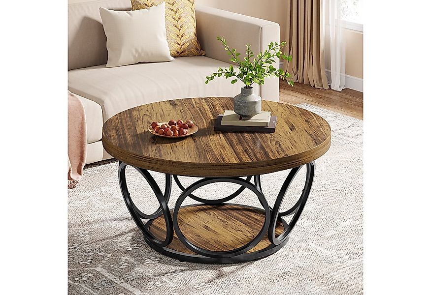 Tribesigns Couchtisch Runde Kaffeetisch Beistelltisch, Industrial 2-Tier-Kr günstig online kaufen