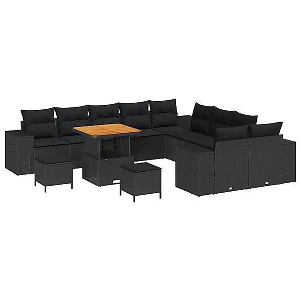 vidaXL Gartensofa-set mit Kissen 13-Tlg Schwarz Poly-Rattan 3364009 günstig online kaufen
