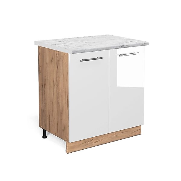 Vicco Spülenunterschrank Fame-Line Weiß Hochglanz/Goldkraft Eiche 80 cm mit günstig online kaufen