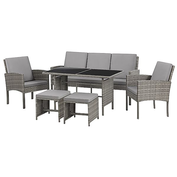 Svita Denver Polyrattan Gartenmöbel Set Essgruppe Lounge Esstisch Grau günstig online kaufen