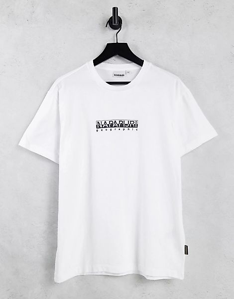 Napapijri – T-Shirt mit kastenförmigem Logo in Weiß günstig online kaufen