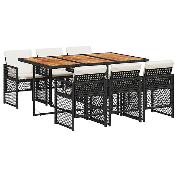 vidaXL 7-Tlg Garten-Essgruppe mit Kissen Schwarz Poly Rattan 3210735 günstig online kaufen