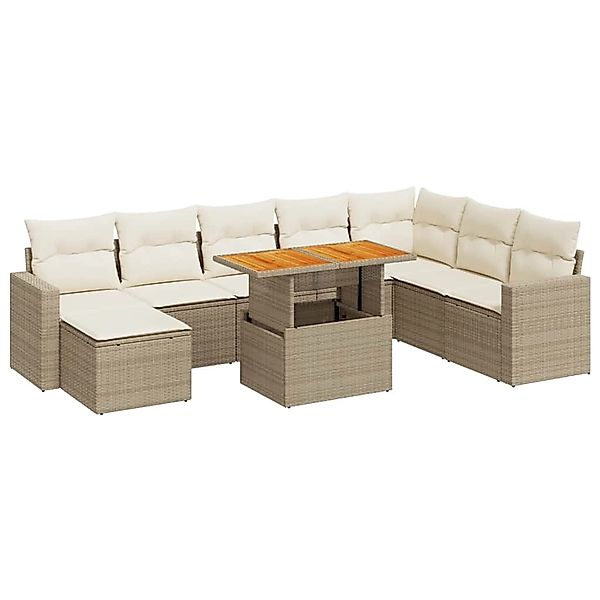 vidaXL 9-Tlg Garten-Sofagarnitur mit Kissen Beige Poly Rattan 3327075 günstig online kaufen
