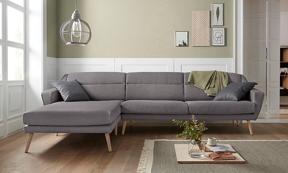 andas Ecksofa "Bille L-Form" mit Naht im Rückenkissen und Beinen aus Eichen günstig online kaufen