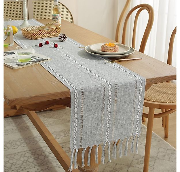 NUODWELL Tischläufer Boho Creme Landhausstil Quasten Tischläufer, Waschbar günstig online kaufen