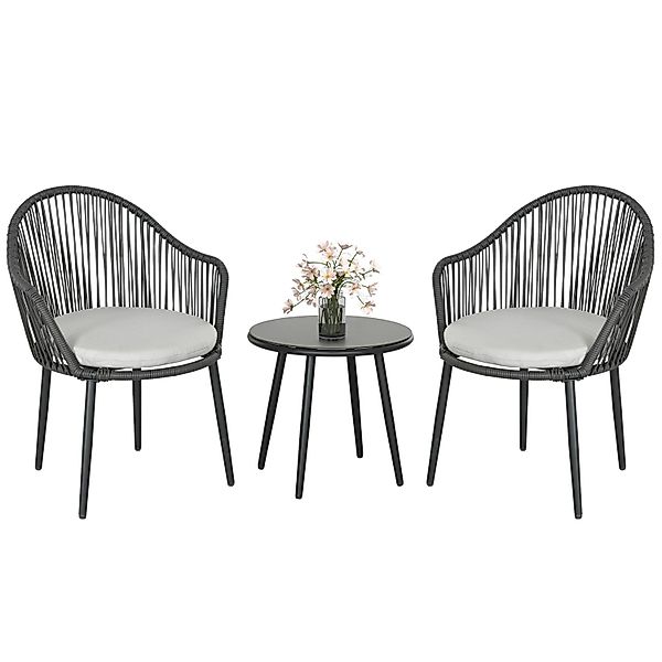 Outsunny Sitzgruppe Rattan Gartenmöbel-Set mit 2 Gartenstühlen, Beistelltis günstig online kaufen