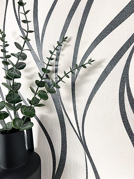 Newroom Vliestapete, Weiß Tapete Streifen Wellen günstig online kaufen