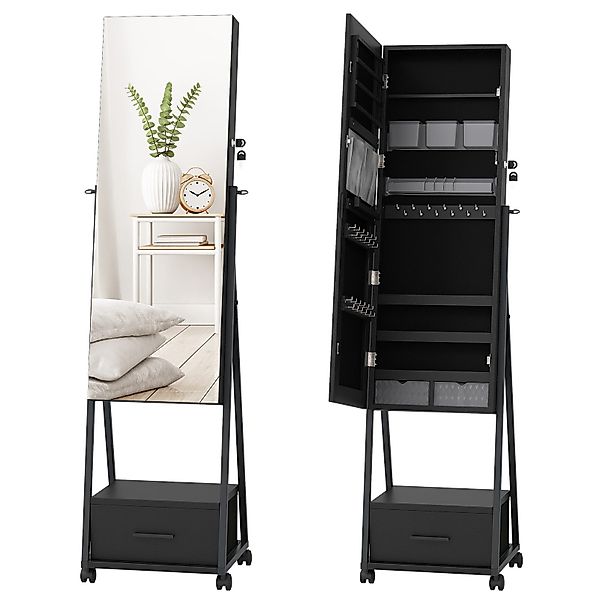 COSTWAY Schmuckschrank mit Spiegel, Schublade, stehend, günstig online kaufen