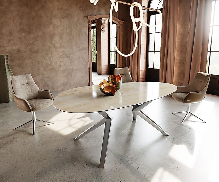 Esstisch Edge Oval 220x120 Keramik Iris FMG Onice Oro Zenthara kantig Edels günstig online kaufen