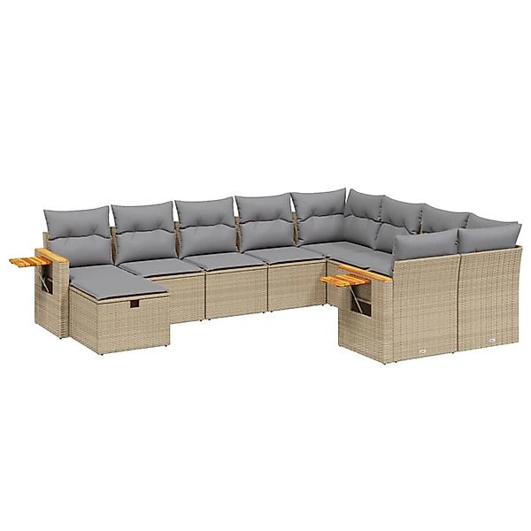 vidaXL 10-Tlg Garten-Sofagarnitur mit Kissen Beige Poly Rattan 3259560 günstig online kaufen