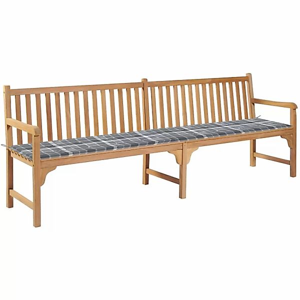 Gartenbank Mit Auflage Grau Karomuster 240 Cm Massivholz Teak günstig online kaufen