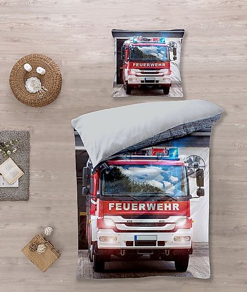 KK Shopping Kinderbettwäsche Bettwäsche Feuerwehr Auto 80 x 80 und 135 x 20 günstig online kaufen