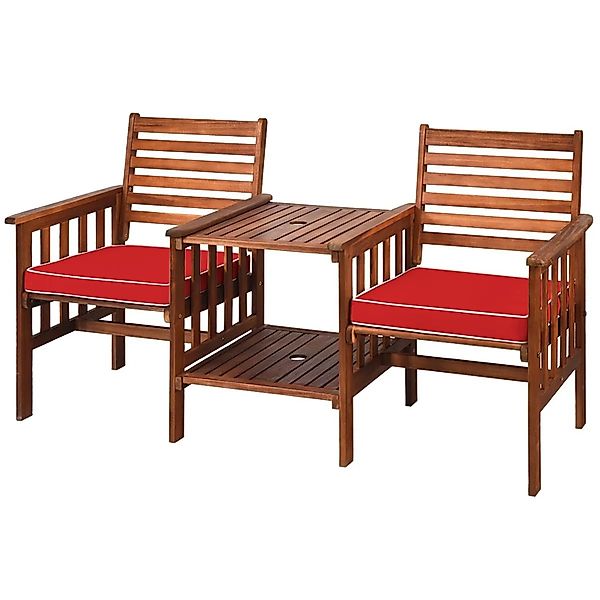 Costway Gartenbank mit Tisch Akazienholz 2-Sitzer Rot 165 x 65 x 88 cm günstig online kaufen