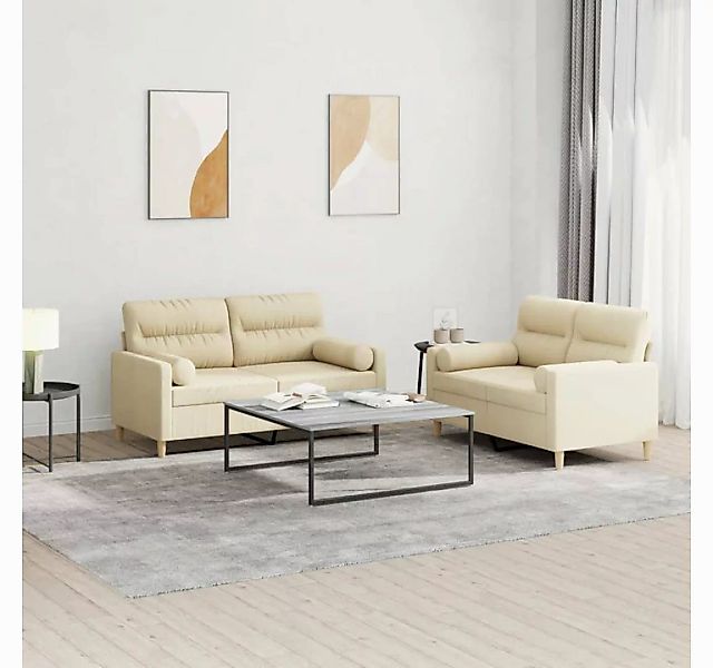 vidaXL Sofa, 2-tlg. Sofagarnitur mit Kissen Creme Stoff günstig online kaufen