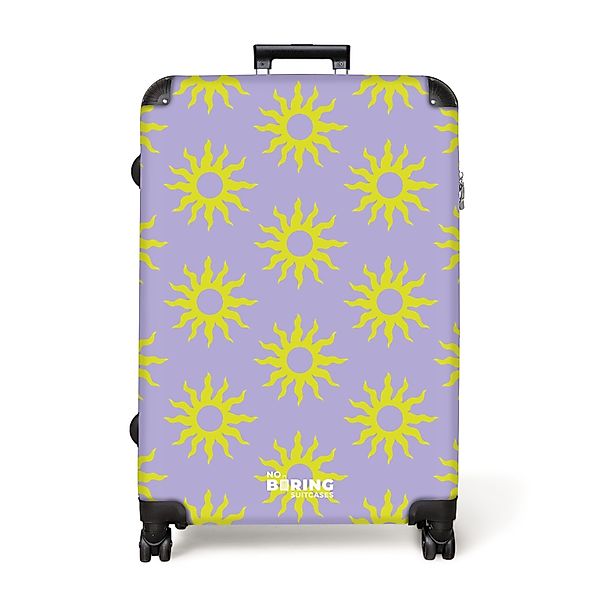 NoBoringSuitcases.com© Hartschalen-Trolley Lila mit gelben Sonnen günstig online kaufen