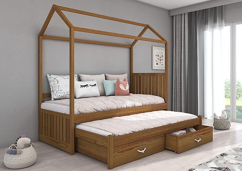 MOEBLO Hausbett NUKI (Kinder-Doppelbett im Haus-Design günstig online kaufen