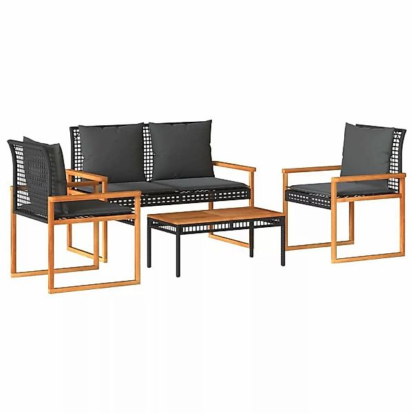 vidaXL 4-tlg Garten-Lounge-Set mit Kissen Schwarz Poly Rattan Modell 23 günstig online kaufen