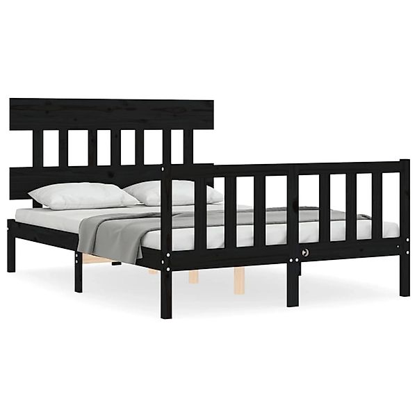 vidaXL Massivholzbett mit Kopfteil Schwarz 140x190 cm 3193320 günstig online kaufen