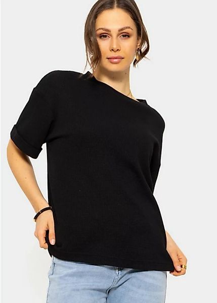 SASSYCLASSY Kurzarmshirt Shirt in Waffelpiqué Oversize T-Shirt mit Struktur günstig online kaufen