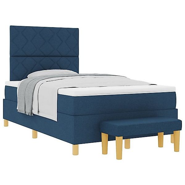 vidaXL Bett Boxspringbett mit Matratze & Bank Blau 120x200 cm Stoff (2-tlg) günstig online kaufen