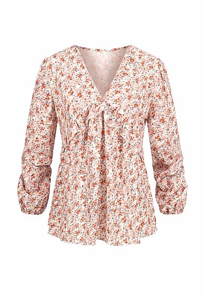 CLOUD 5IVE Langarmhemd "CLOUD 5IVE V-Neck Bluse mit Rüschendetails und Blum günstig online kaufen