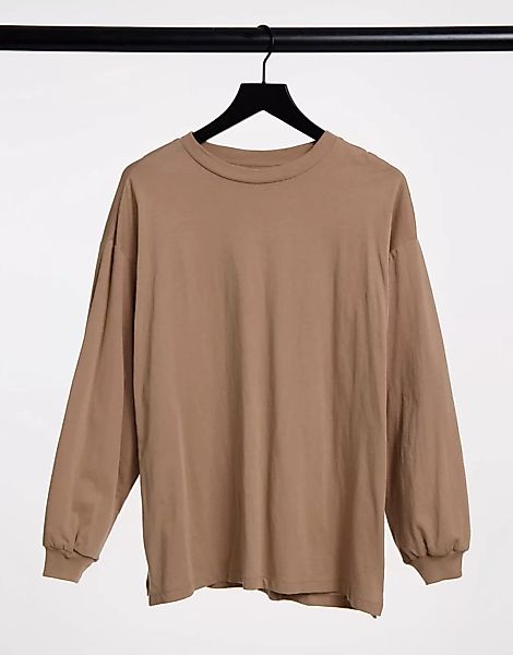 ASOS DESIGN – Langärmliges Oversized-T-Shirt mit Bündchendetail in Sand-Neu günstig online kaufen