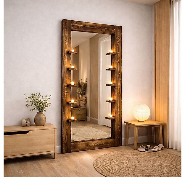 LebensWohnArt Wandspiegel Massivholz-Spiegel HARMONY mit Ablagen 180cm Pini günstig online kaufen