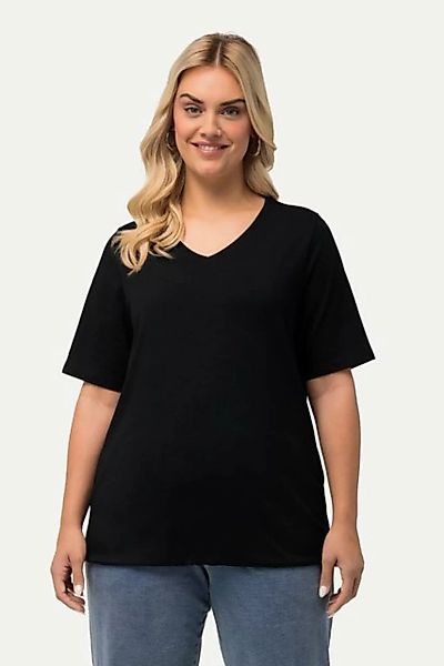 Ulla Popken Rundhalsshirt T-Shirt Saumband V-Ausschnitt Halbarm günstig online kaufen