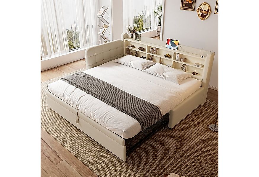 Flieks Daybett, Polsterbett Tagesbett 90/180x200cm mit Ausziehbett und Aufl günstig online kaufen