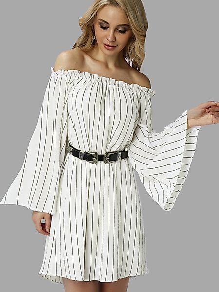 Schulterfreie Streifenglockenärmel Mini Kleid günstig online kaufen