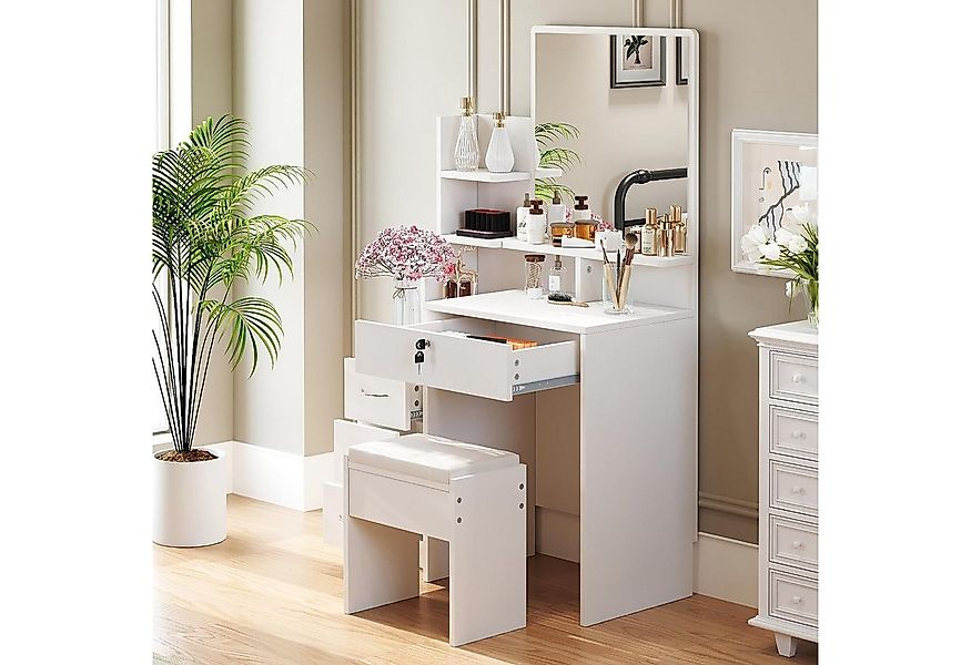 Dripex Schminktisch Set mit Spiegel und Hocker 4 Schubladen, 7 Ablagefächer günstig online kaufen