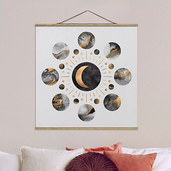 Stoffbild Abstrakt mit Posterleisten - Quadrat Mondphasen Abstrakt Gold günstig online kaufen