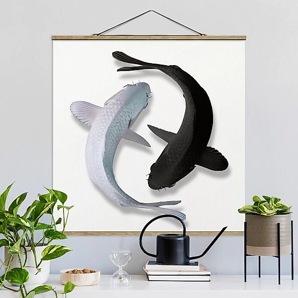 Stoffbild Tiere mit Posterleisten - Quadrat Fische Ying & Yang günstig online kaufen