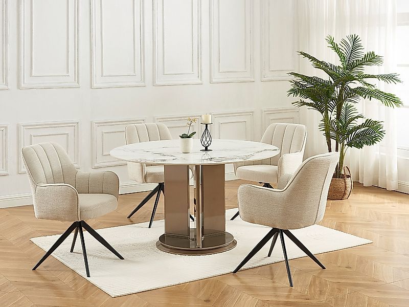 Drehstuhl mit Armlehnen 2er-Set - Stoff & schwarzes Metall - Cremefarben - günstig online kaufen