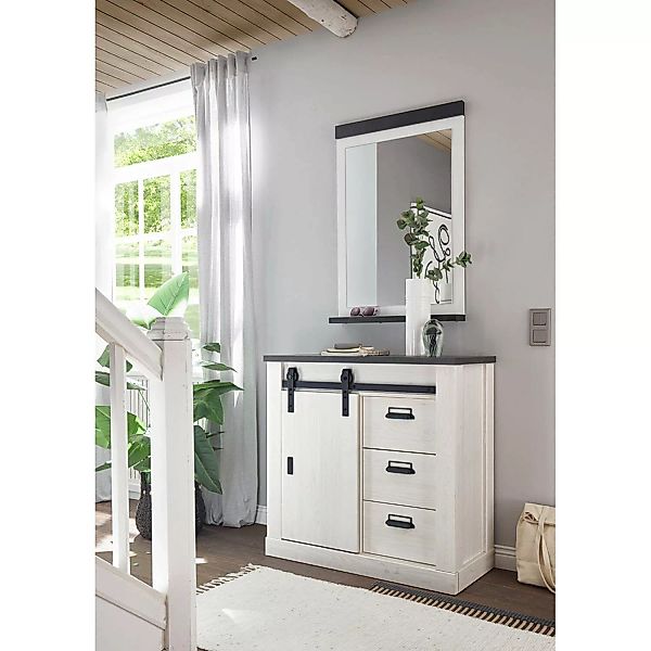 Lomadox Garderobenschrank Set inkl. Spiegel SHELTON-61 in weiß mit anthrazi günstig online kaufen