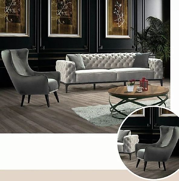 JVmoebel Sofa Chesterfield Sofagarnitur Sofa 31 Sitzer Stoff Grau Luxus Sof günstig online kaufen
