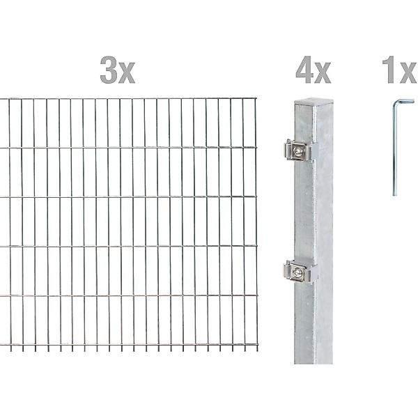Metallzaun Grund-Set Doppelstabmatte feuerverzinkt 3 x 2 m x 1 m günstig online kaufen