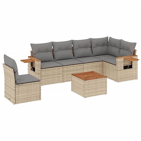 vidaXL 7-Tlg Garten-Sofagarnitur mit Kissen Beige Poly Rattan 3226864 günstig online kaufen