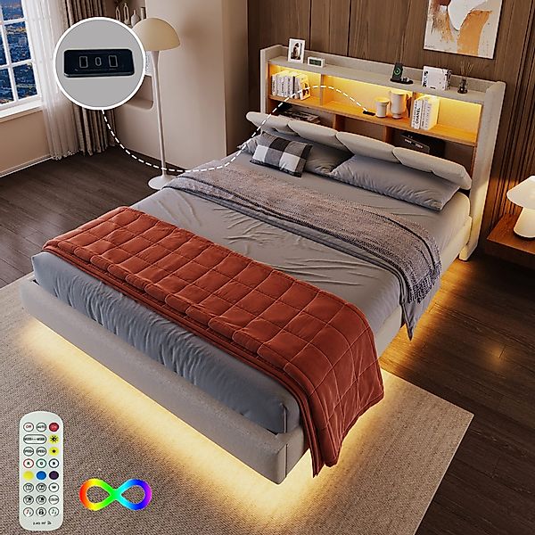 Flieks Polsterbett, LED Schwebebett 140x200cm mit günstig online kaufen