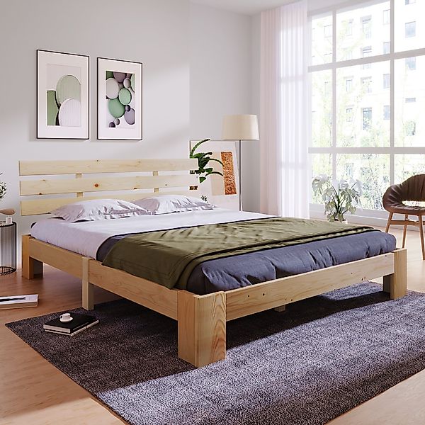 Flieks Holzbett, Doppelbett Ehebett Massivholzbett Bettgestell günstig online kaufen
