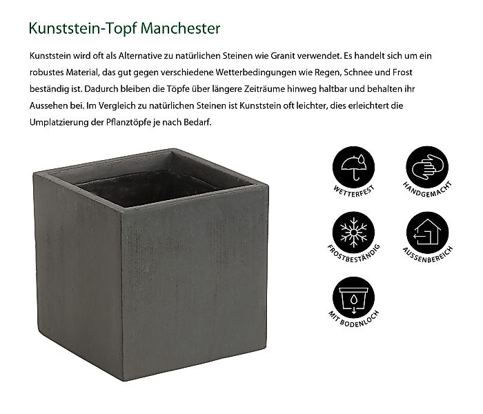 Dehner Blumentopf Pflanztopf Manchester, quadratisch, Kunststein, günstig online kaufen