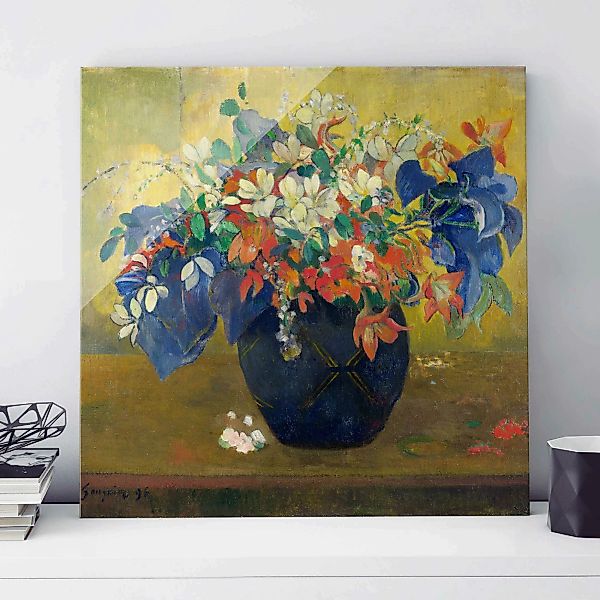 Glasbild - Quadrat Paul Gauguin - Vase mit Blumen günstig online kaufen