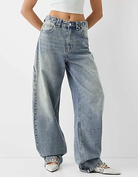 Bershka Baggy-Jeans Im Workwear-Look Damen 44 Ausgewaschenes Blau günstig online kaufen