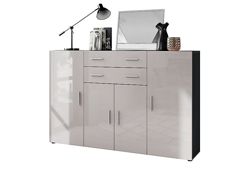 Vladon Highboard Aron (Anrichte, mit 4 Türen und 2 Schubladen), Anthrazit m günstig online kaufen