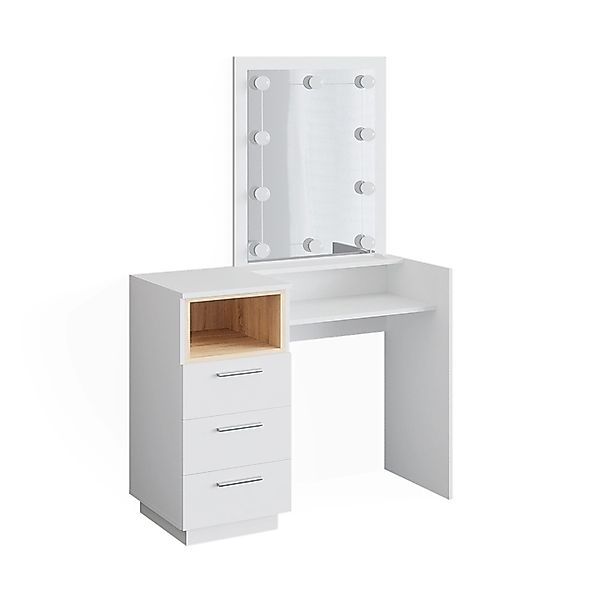 Vicco Schminktisch Beatrice Weiß/Eiche 42 cm mit LED Beleuchtung günstig online kaufen