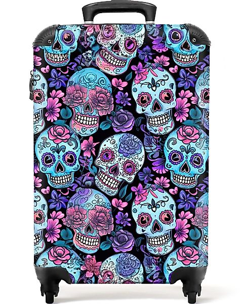 NoBoringSuitcases.com© Hartschalen-Trolley Totenkopf - Rosen - günstig online kaufen