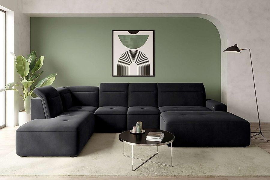 99rooms Wohnlandschaft Elvaro, Sofa, U-Form, Bezug aus Velours PALLADIUM, m günstig online kaufen